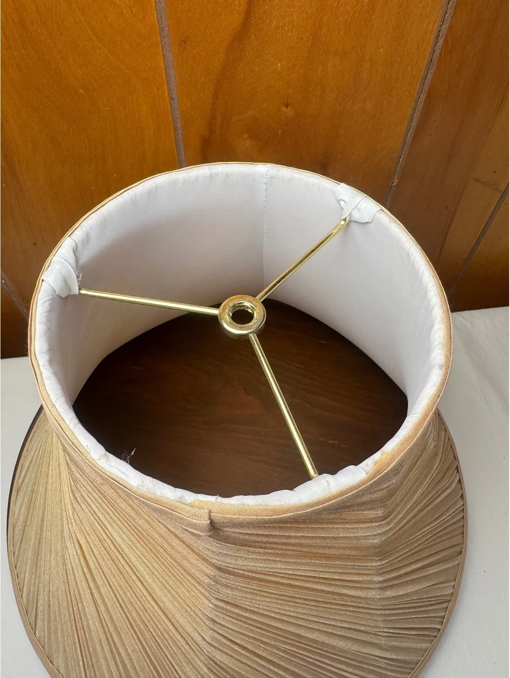 Vintage Pleated Lampshade Large 16 Inch Bell Shade Champagne Beige Lamp Shade